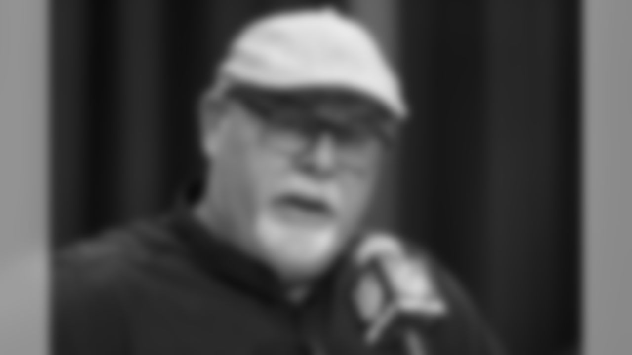 Tampa Bay Buccaneers head coach Bruce Arians speaks during a press conference at the NFL football scouting combine in Indianapolis, Tuesday, Feb. 25, 2020. (AP Photo/Michael Conroy)