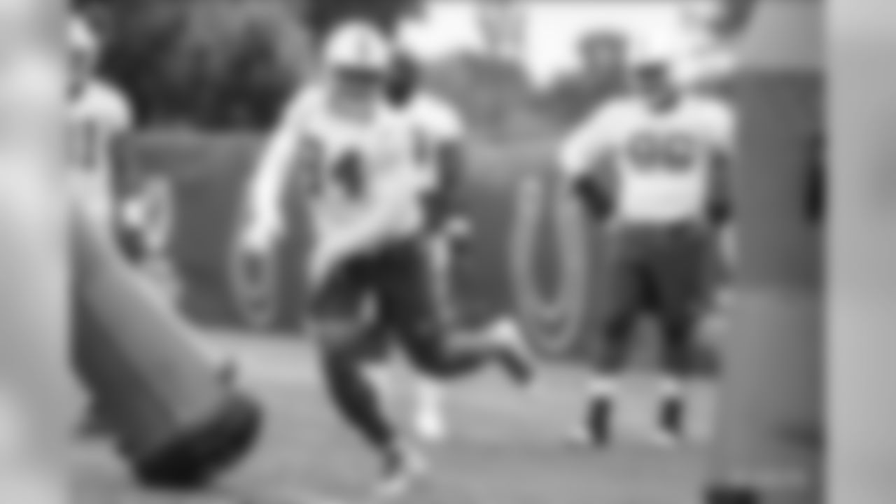 Colts offensive and defensive lineman battle in the trenches during OTAs.