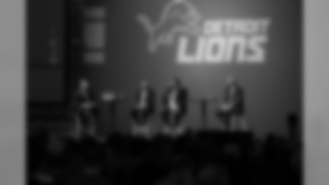 Dan Miller moderates a panel with Detroit Lions executive vice president & general manager Bob Quinn, Detroit Lions head coach Matt Patricia and Detroit Lions team president Rod Wood at the Season Ticket Member Summit on Monday, Feb. 11, 2019 in Detroit.