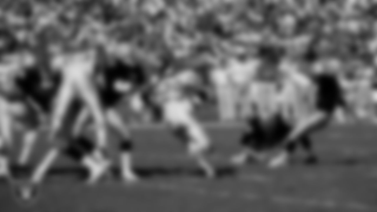 Raiders kicks Jeff Jaeger (18) kicks during the regular season home game against the Kansas City Chiefs at Los Angeles Memorial Coliseum, Sunday, October 15, 1989, in Los Angeles, Calif.