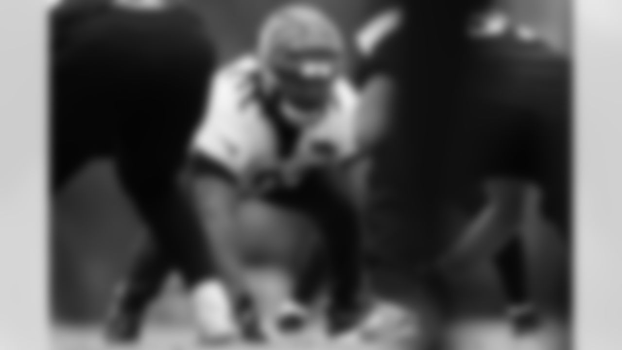 DT McKinnley Jackson lines up for a snap during practice, Thursday, December 19, 2024.