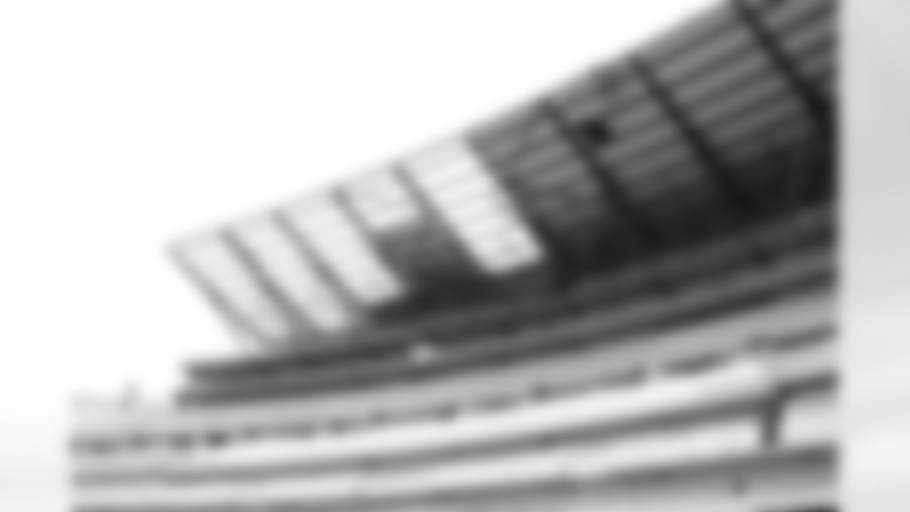The first of 32 six-thousand-pound speaker arrays is installed at New Highmark Stadium, January 30, 2025. Each of the arrays features five subwoofers and nine loudspeakers mounted 191 feet in the air.