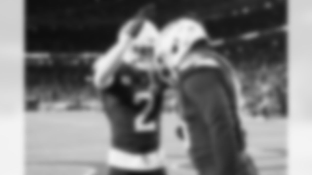 Pat Surtain II and Nik Bonitto during the Broncos' Week 13 game against the Cleveland Browns at Empower Field at Mile High in Denver, Colorado on December 2, 2024. Photo by Ben Swanson / Denver Broncos