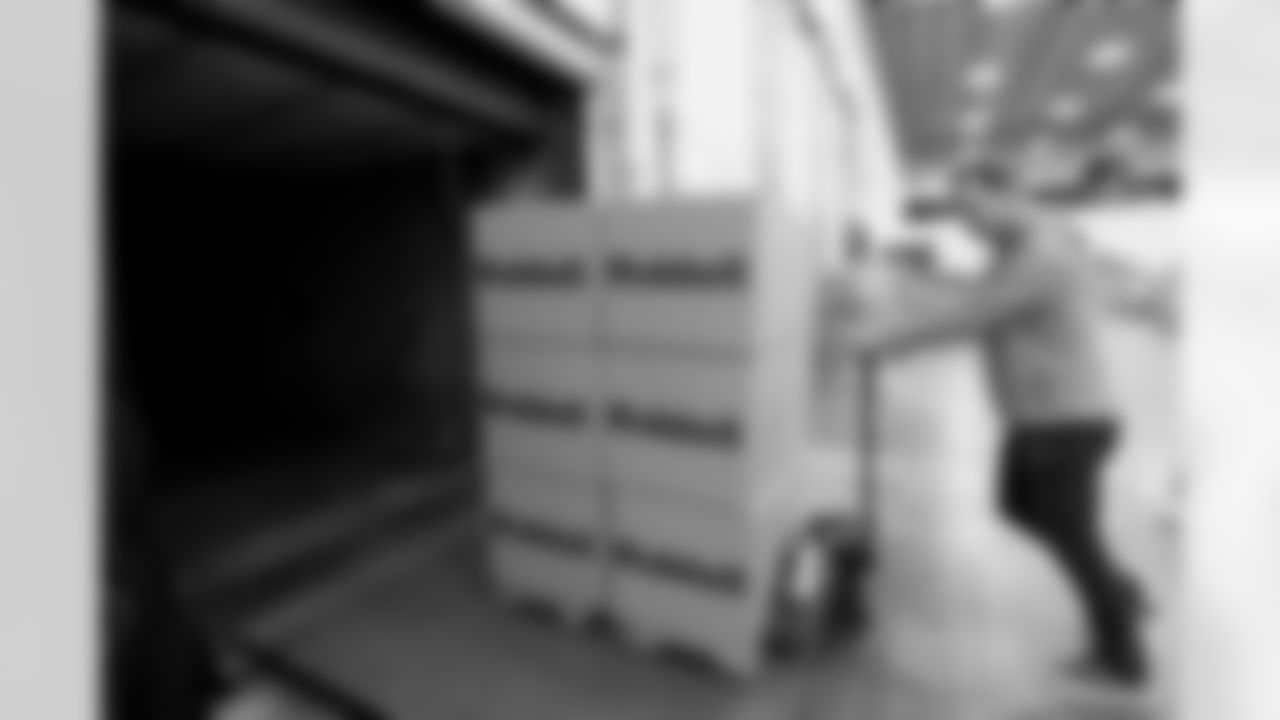 Peyton Manning loads a pallet of helmets on the a truck for shipping during a tour to see the All In. All. Covered Riddell helmets being made on Wednesday, April 16, 2025 at Riddell Factory in North Ridgeville, Ohio.
Photo by Gabriel Christus / Denver Broncos