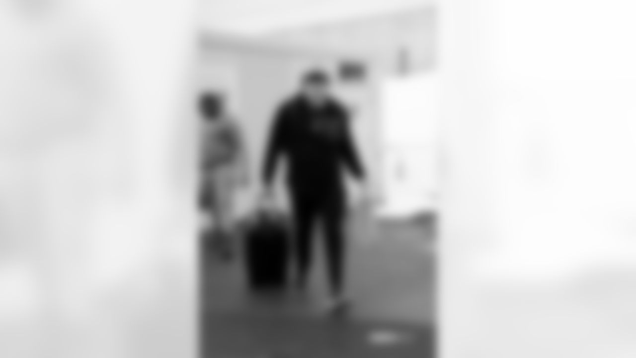 Garett Bolles during team arrivals before the Broncos' Wild Card playoff game against the Buffalo Bills at Highmark Stadium in Orchard Park, New York on January 12, 2025. Photo by GABRIEL CHRISTUS / Denver Broncos