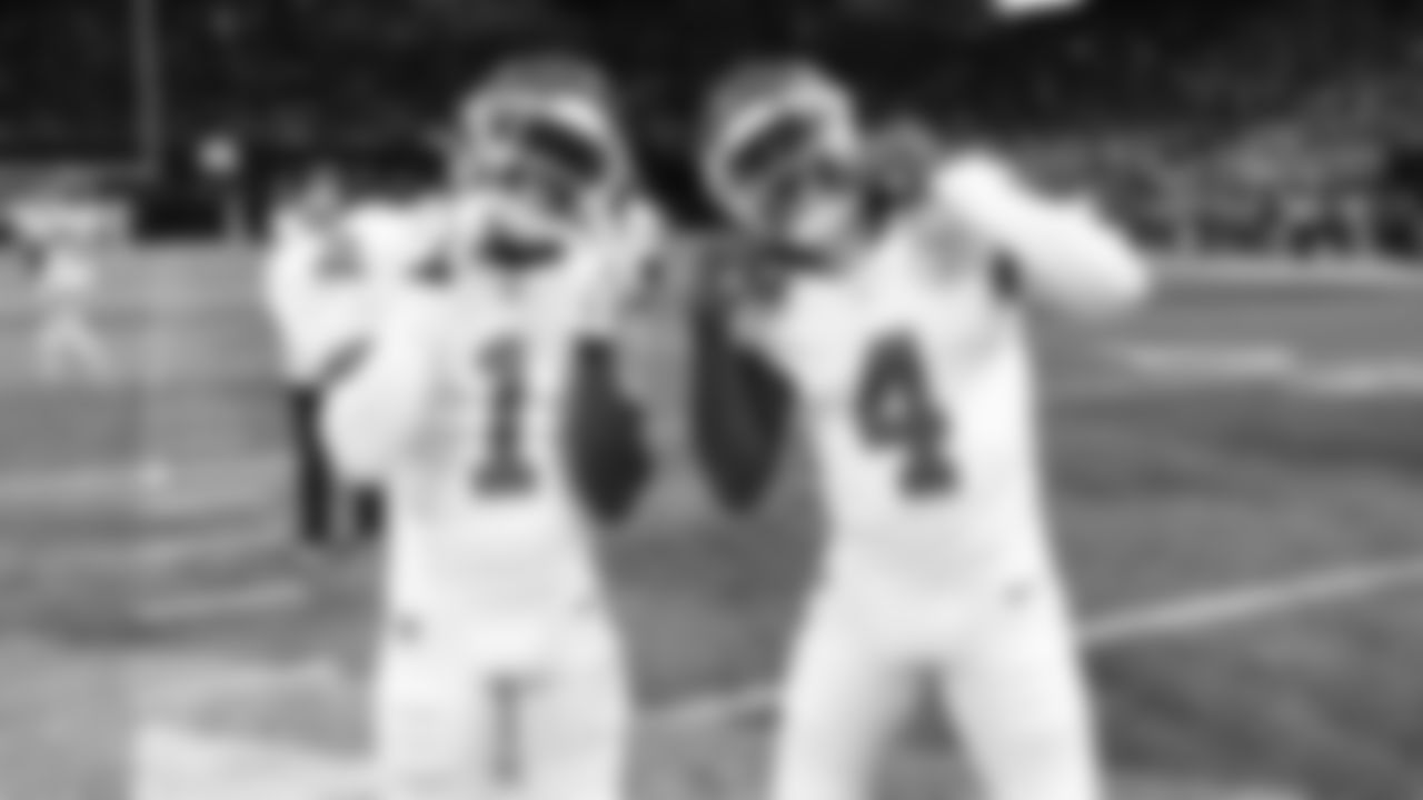 Kansas City Chiefs wide receivers Xavier Worthy (1) and Rashee Rice (4) pose for a photo together prior to the NFL Week 3 matchup against the Atlanta Falcons on Sunday, September 22, 2024 in Atlanta.
