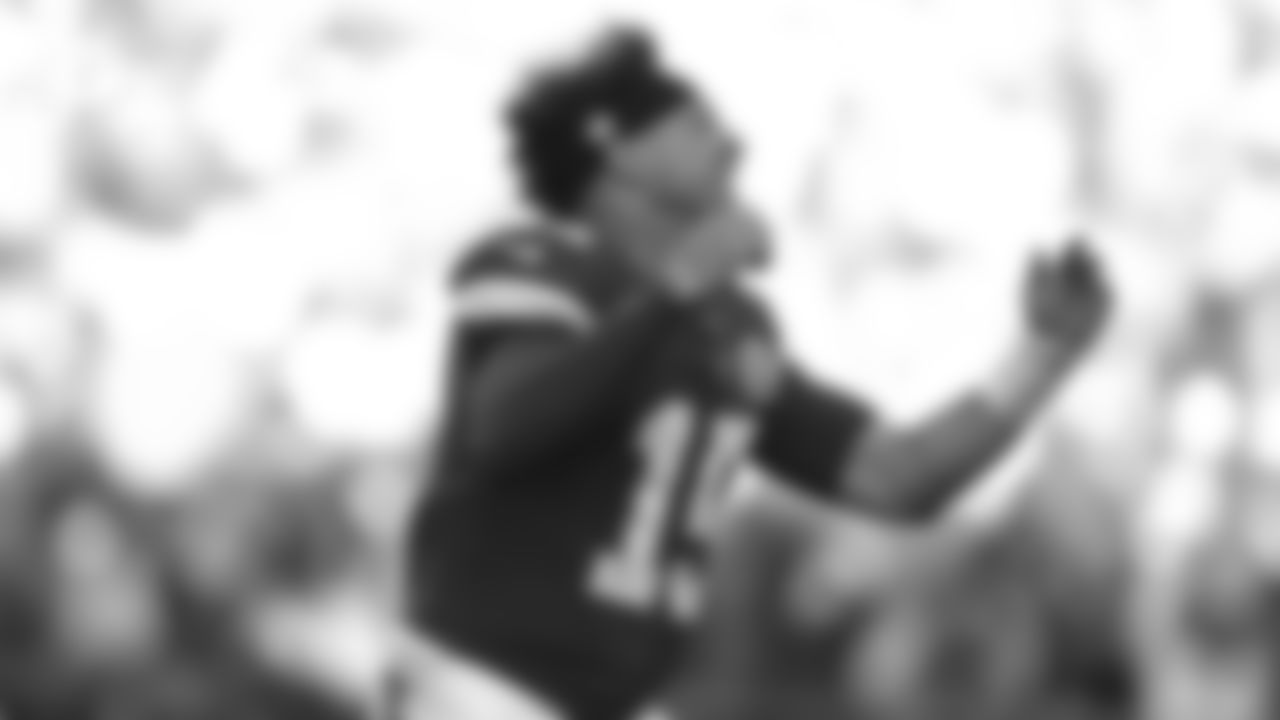 Kansas City Chiefs quarterback Patrick Mahomes (15) celebrates during the Week 10 NFL Game against the Denver Broncos on Sunday, November 10, 2024.