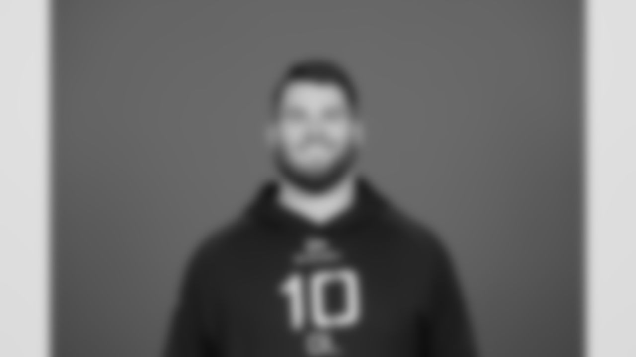 Kentucky offensive lineman Eli Cox (OL10) poses for a portrait at the NFL football Combine on Thursday, Feb. 27, 2025 in Indianapolis. (AJ Mast/AP Content Services for the NFL)