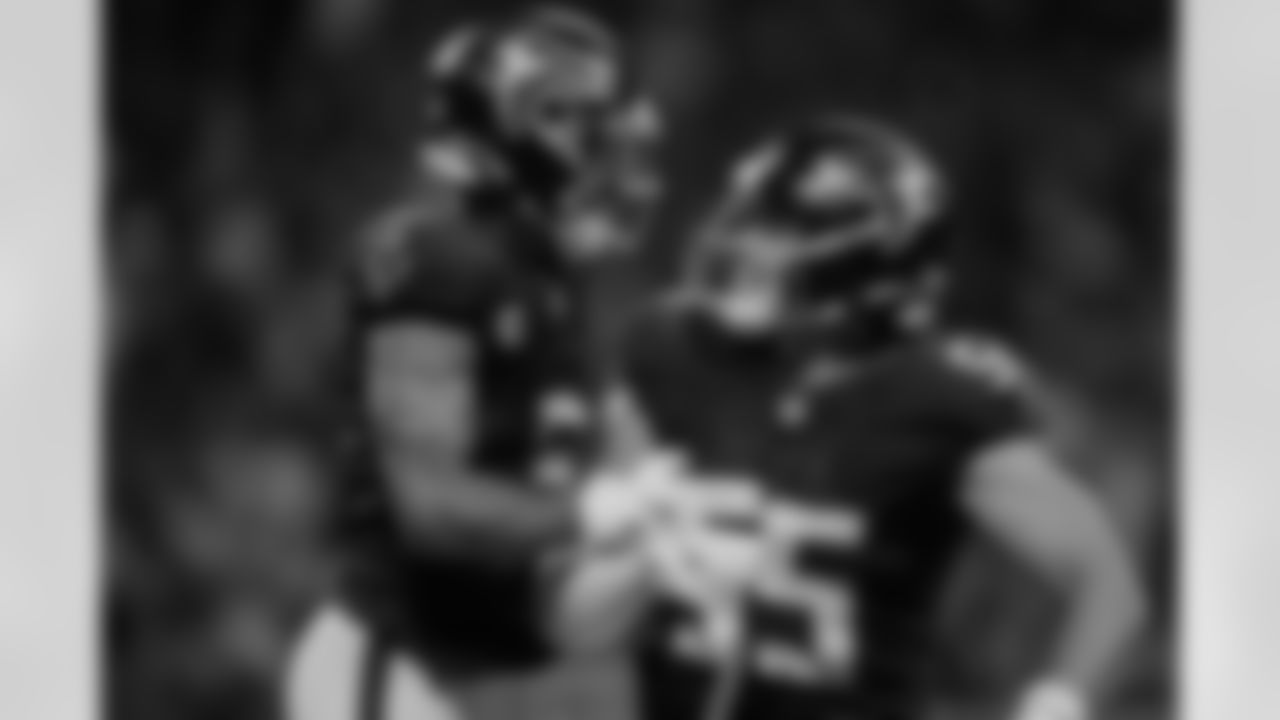 Atlanta Falcons safety Jessie Bates III #3 and Atlanta Falcons linebacker Kaden Elliss #55 react after a play during the Week 3 Game against the Kansas City Chiefs at Mercedes-Benz Stadium in Atlanta, Georgia on Sunday, September 22, 2024. (Photo by Jay Bendlin/Atlanta Falcons)