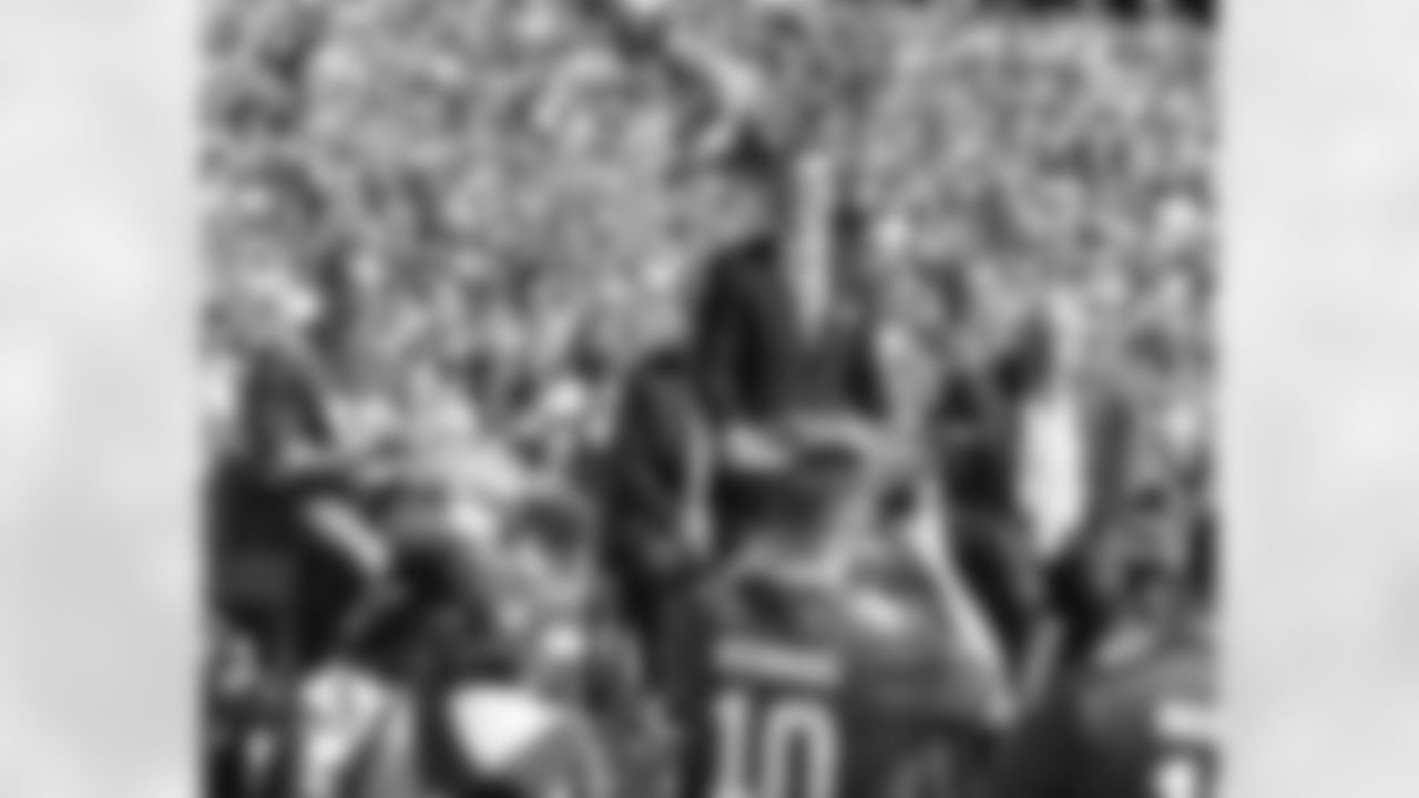 New York Giants quarterback Eli Manning has his jersey retired during halftime of a game against the Atlanta Falcons on September 26, 2021 in East Rutherford, New Jersey