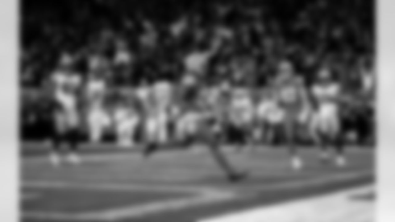 Detroit Lions running back Jahmyr Gibbs (26) scores a touchdown during an NFL football game against the Green Bay Packers on Dec. 5, 2024 in Detroit. (Josh Mandujano/Detroit Lions via AP)