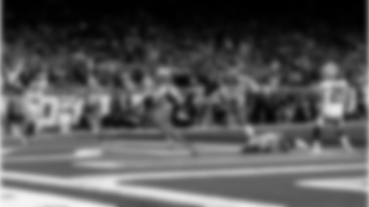 Detroit Lions running back Jahmyr Gibbs (26) scores a touchdown during an NFL football game against the Green Bay Packers on Dec. 5, 2024 in Detroit. (Josh Mandujano/Detroit Lions via AP)