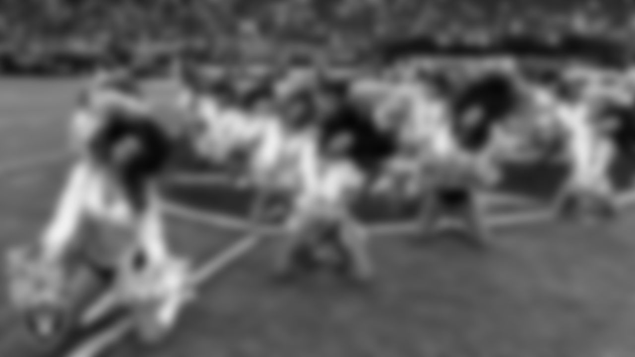 The Raiderettes perform on the field before the regular season home game against the Los Angeles Chargers at Allegiant Stadium.