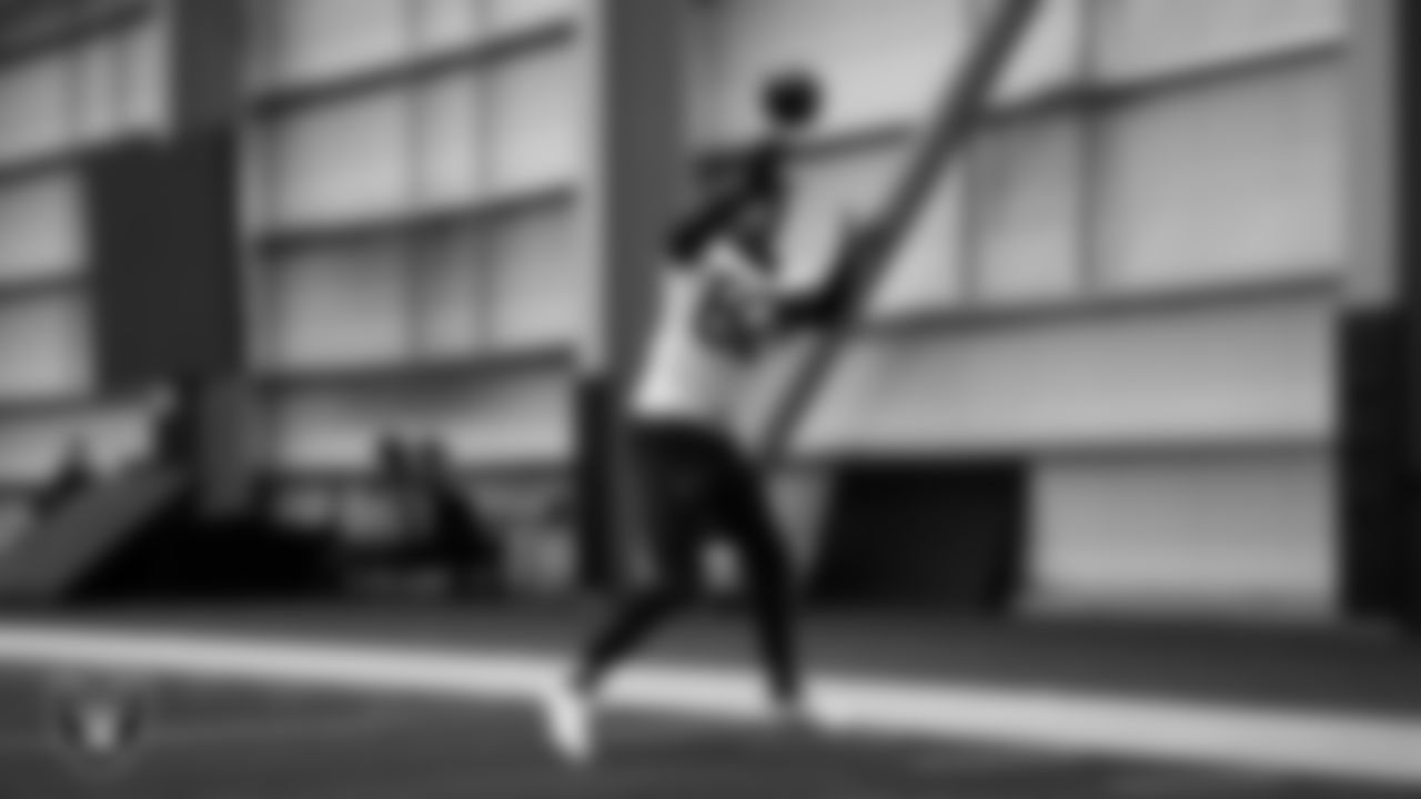 Las Vegas Raiders wide receiver Ramel Keyton (82) during practice at Intermountain Health Performance Center.