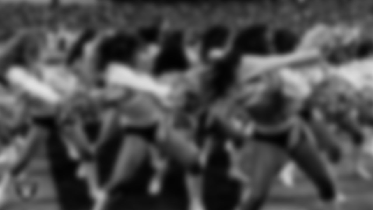 The Raiderettes perform on the field during the regular season home game against the Los Angeles Chargers at Allegiant Stadium.