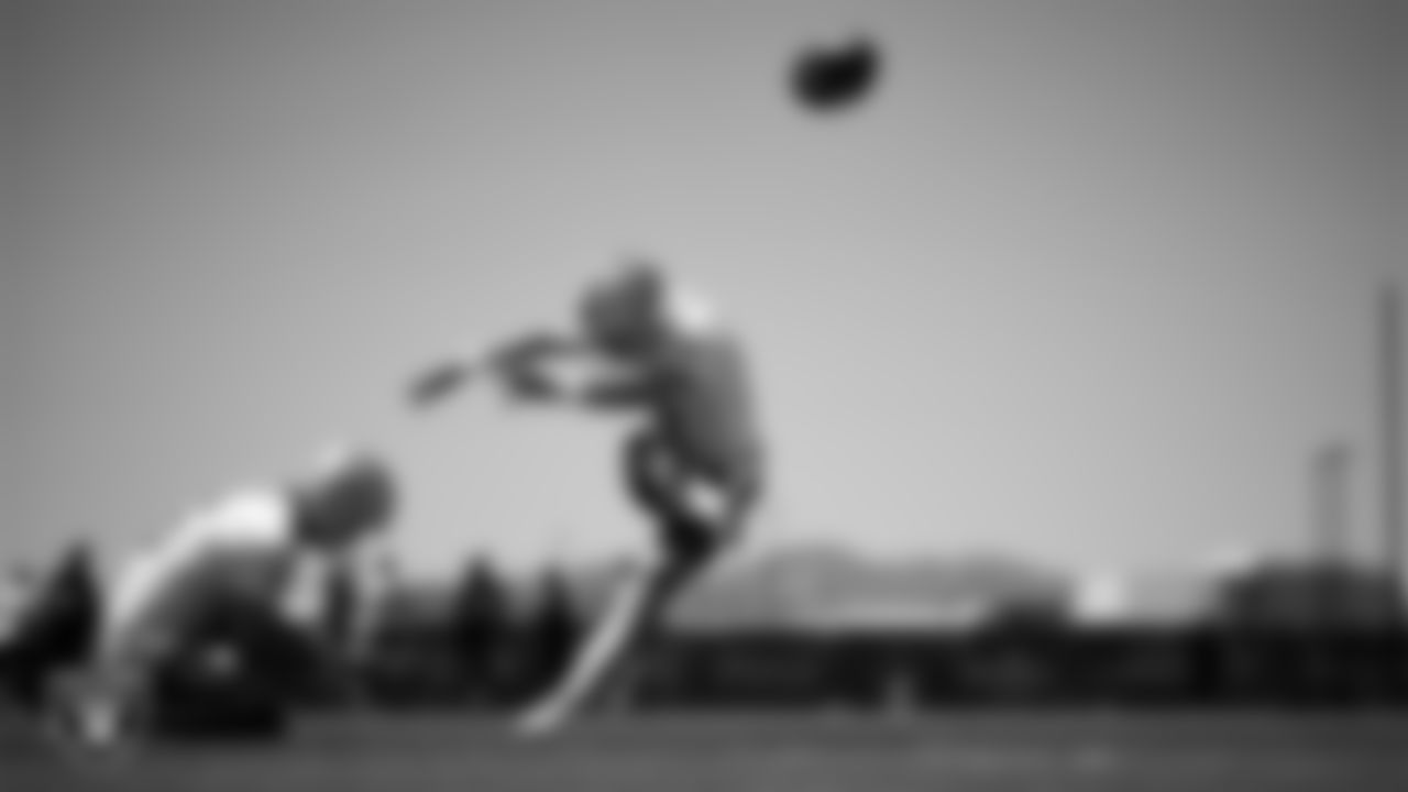 Las Vegas Raiders punter AJ Cole (6) and kicker Daniel Carlson (8) at an Organized Team Activity (OTA) at Intermountain Health Performance Center.
