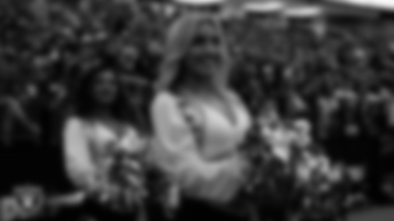 Raiderette Megan on the sidelines during the regular season home game against the Denver Broncos at Allegiant Stadium.