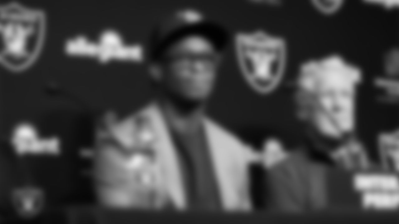 Quarterback Geno Smith during a press conference at Las Vegas Raiders Headquarters.