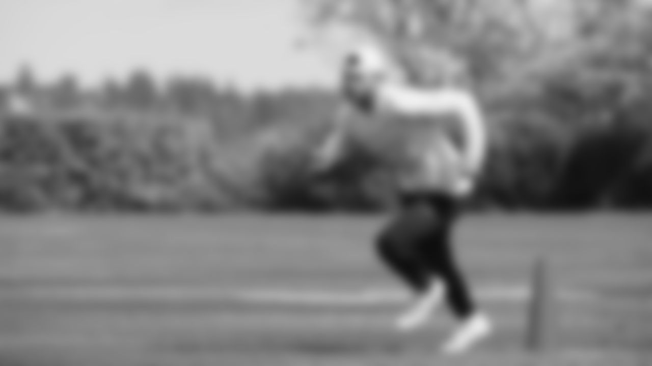 Seahawks quarterback Jaren Hall (15) participated in the first workout of the offseason on April 22, 2025 at the Virginia Mason Athletic Center.