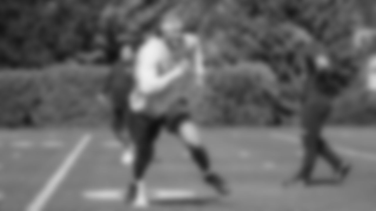 Seahawks tight end AJ Barner (88) participated in the first workout of the offseason on April 22, 2025 at the Virginia Mason Athletic Center.