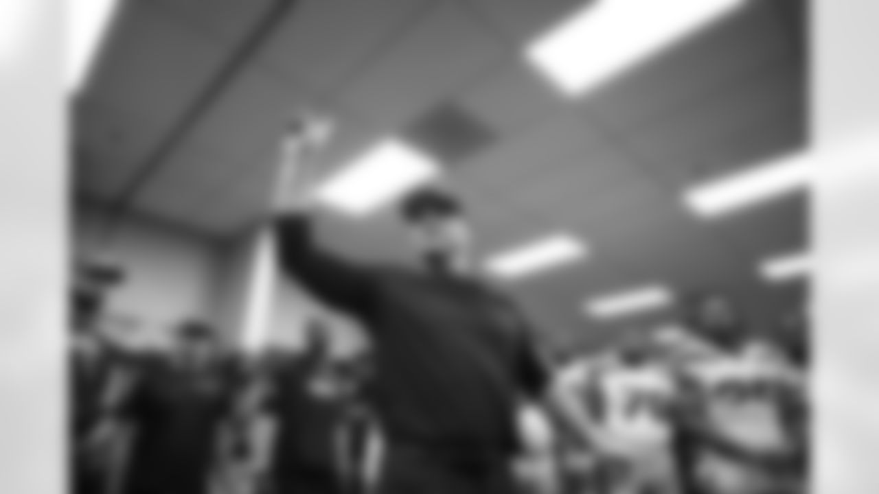 Seahawks head coach Mike Macdonald celebrates the Week 14 win over the Arizona Cardinals on Sunday, December 8, 2024 at State Farm Stadium in Glendale, Arizona.