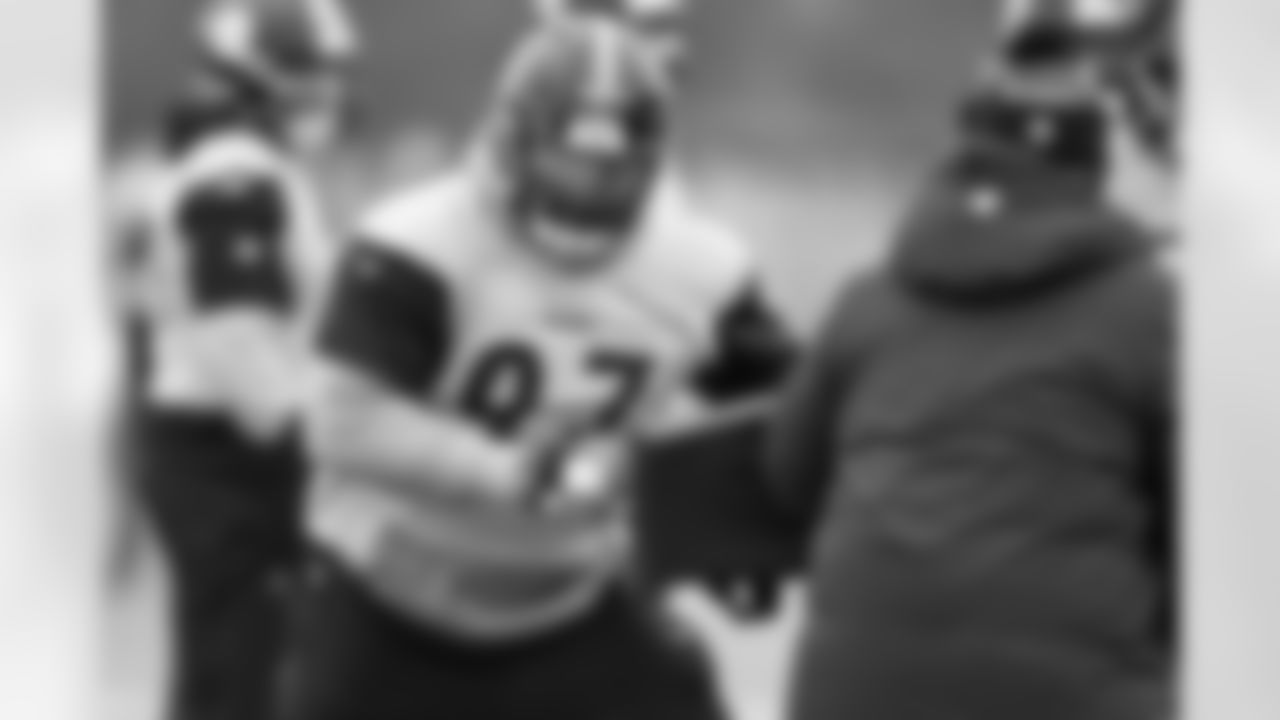 Pittsburgh Steelers defensive tackle Cameron Heyward (97) during practice at the UPMC Rooney Sports Complex preparing for a Week 18 matchup against the Cincinnati Bengals, Wednesday, Jan. 1, 2025 in Pittsburgh, PA. (Karl Roser / Pittsburgh Steelers)